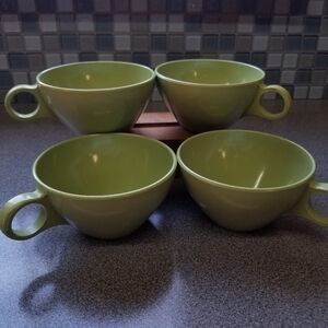 4 VTG Prolon Melmac Coffee Tea Cup #7403 Olive Avocado Green Melamine Dinnerware